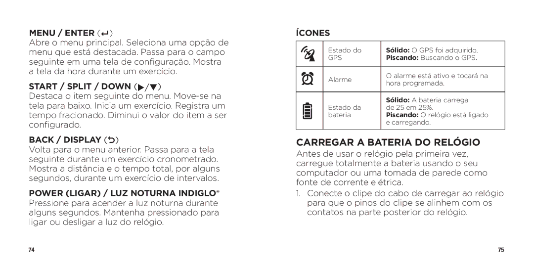 Timex WW W302 062-095000 quick start Carregar a Bateria do Relógio, Ícones 