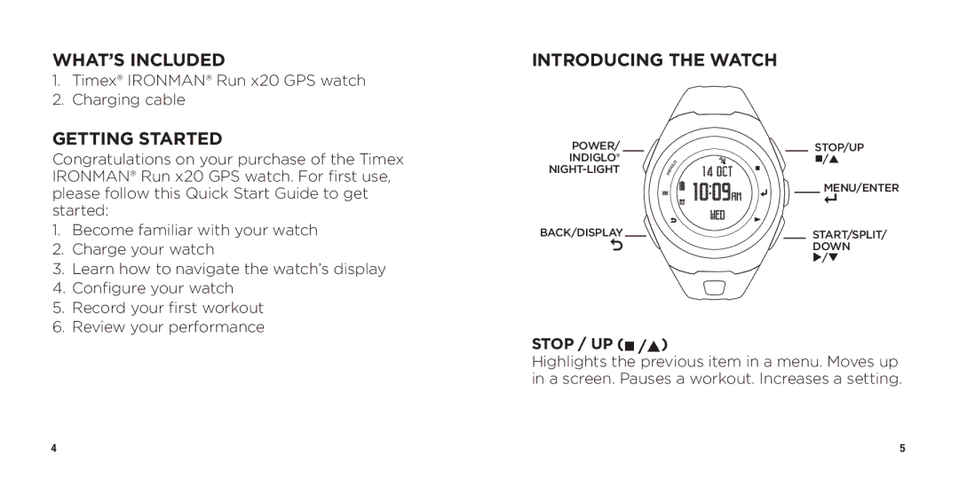 Timex WW W302 062-095000 quick start WHAT’S Included, Getting Started, Introducing the Watch 