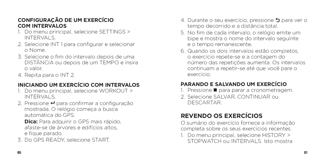 Timex WW W302 062-095000 quick start Revendo OS Exercícios, Configuração DE UM Exercício COM Intervalos 