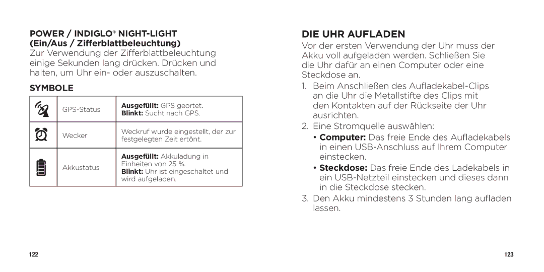 Timex WW W302 062-095000 quick start DIE UHR Aufladen, Symbole 