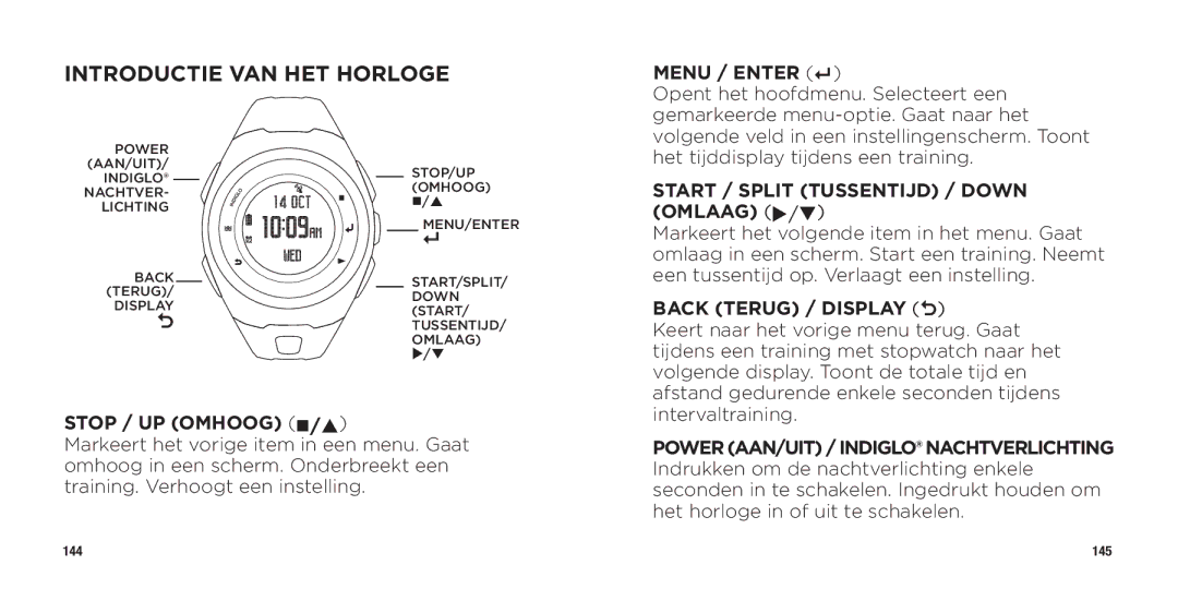 Timex WW W302 062-095000 quick start Introductie VAN HET Horloge, Back Terug / Display O 