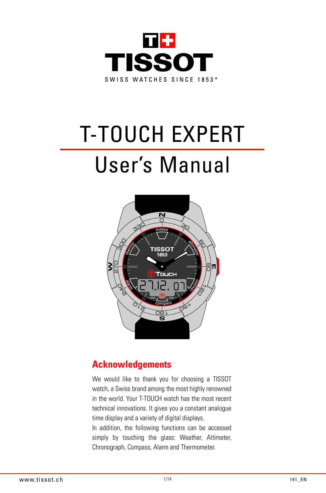 Tissot 141_EN5/14, 141_EN6/14, through 141_EN14/14 manual Touch Expert 