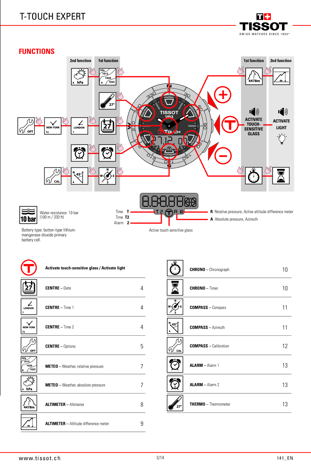 Tissot 141_EN6/14, 141_EN5/14, through 141_EN14/14 manual Functions 