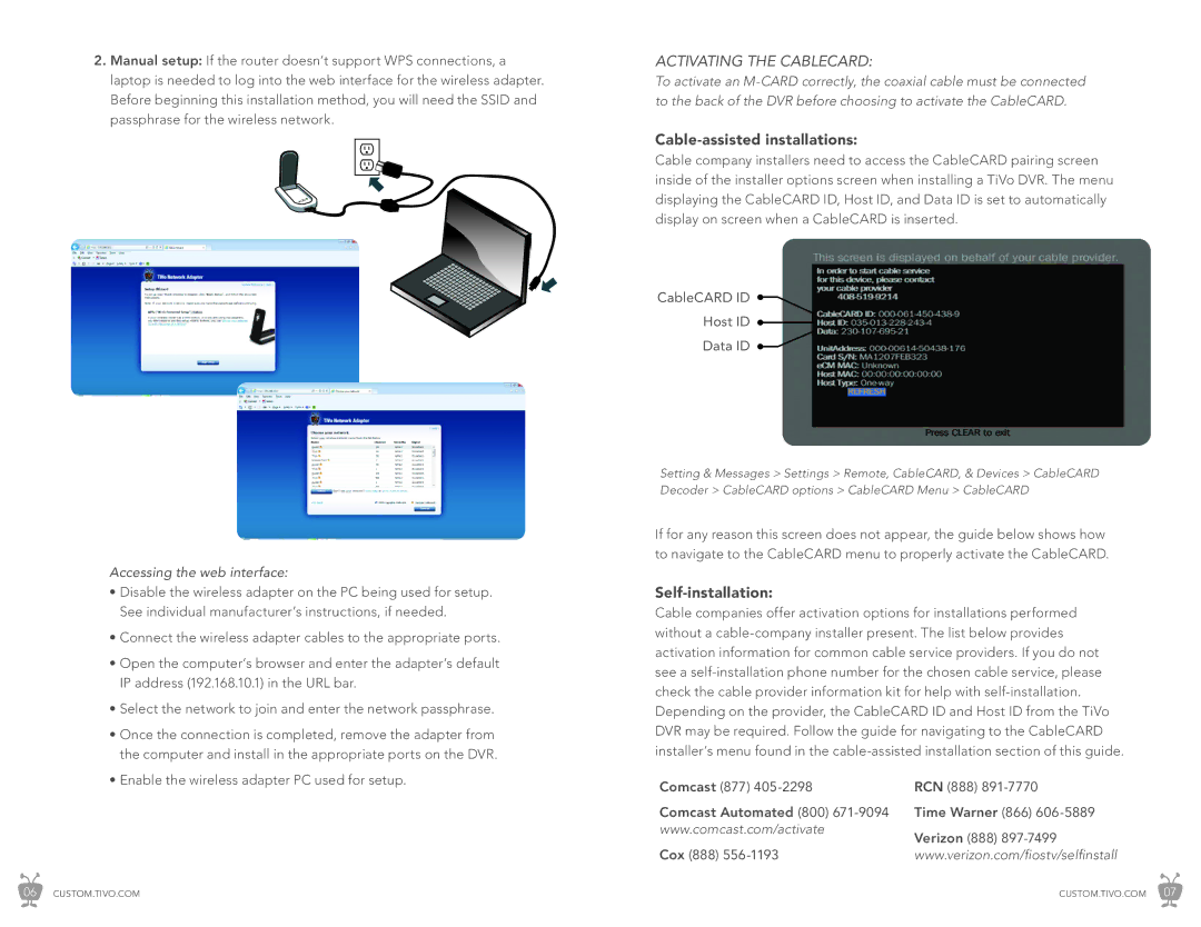 TiVo CI_Install_0327_1.0 manual Cable-assisted installations, Self-installation, Accessing the web interface 