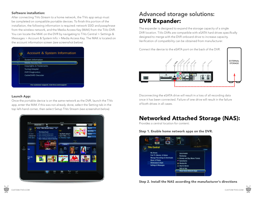 TiVo CI_Install_0327_1.0 manual DVR Expander, Networked Attached Storage NAS, Software installation, Launch App 