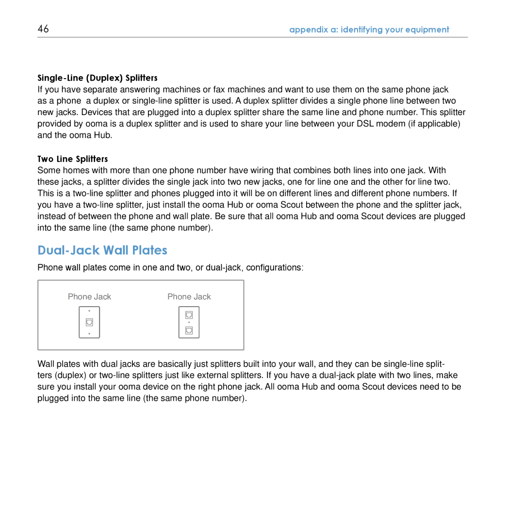 TiVo Hub manual Dual-Jack Wall Plates, Single-Line Duplex Splitters, Two Line Splitters 