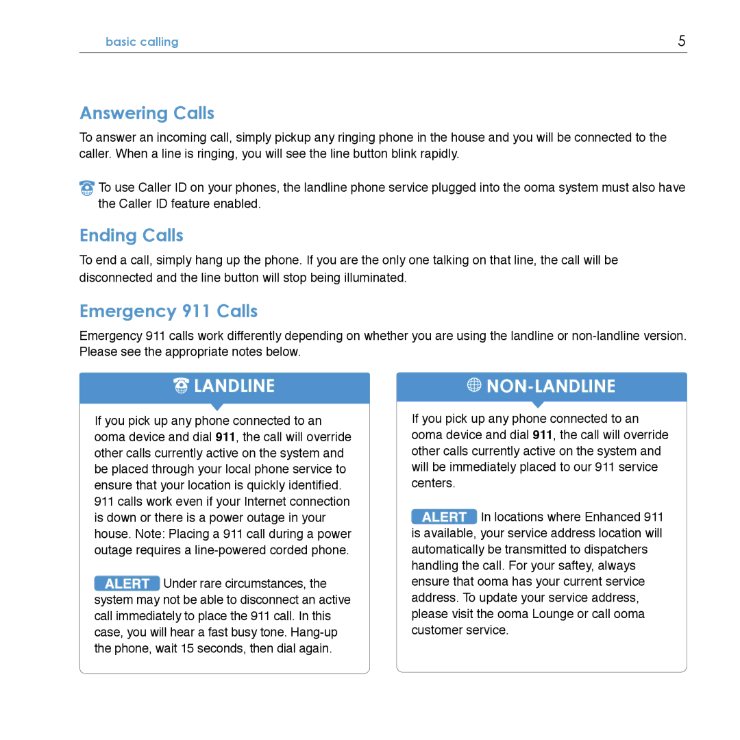 TiVo Hub manual Answering Calls, Ending Calls, Emergency 911 Calls, Basic calling 