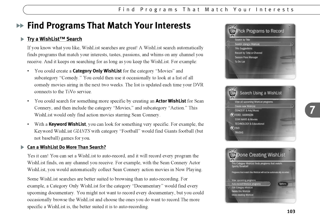 TiVo Introduction 92 Find Programs That Match Your Interests, Try a WishList Search, Can a WishList Do More Than Search? 