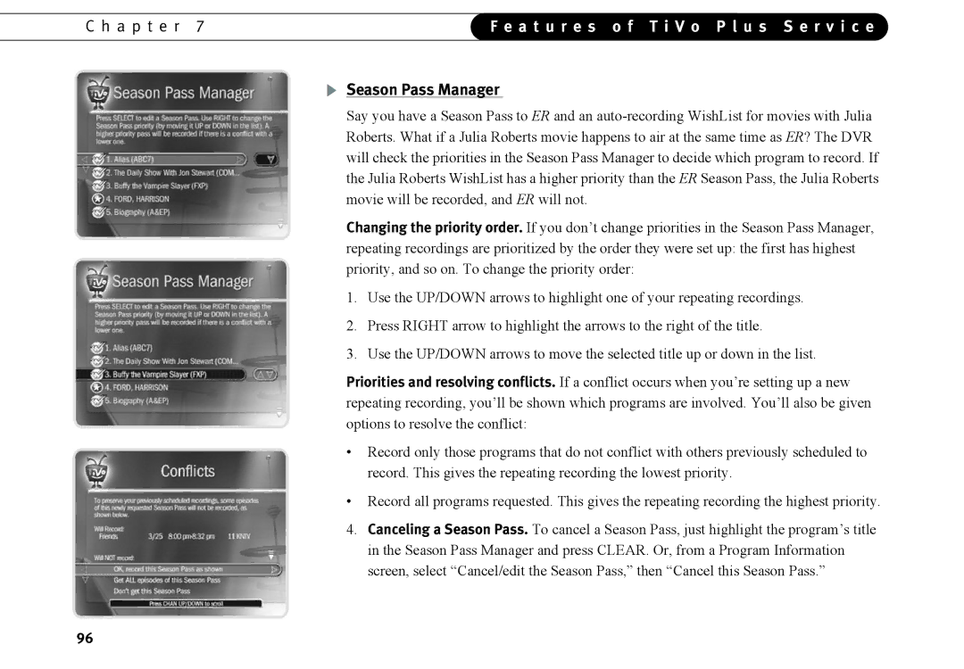 TiVo Introduction 92 manual Season Pass Manager 