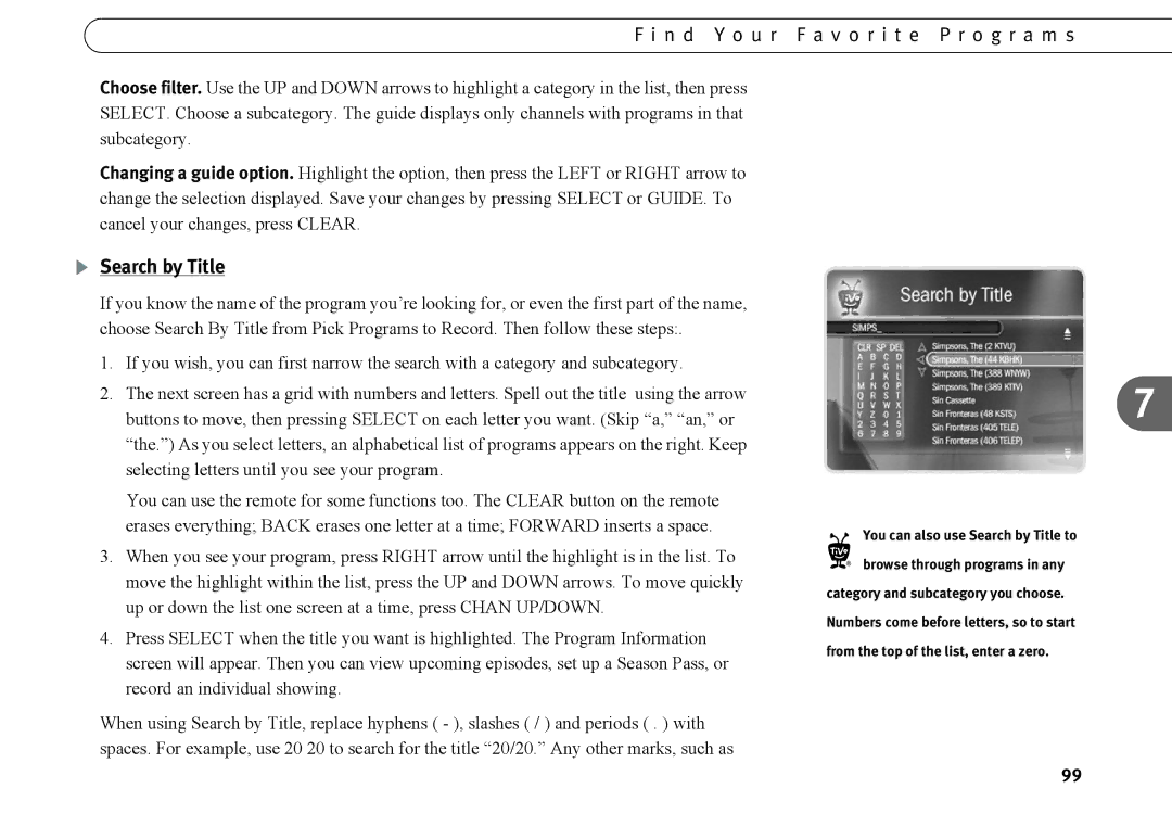 TiVo Introduction 92 manual You can also use Search by Title to 