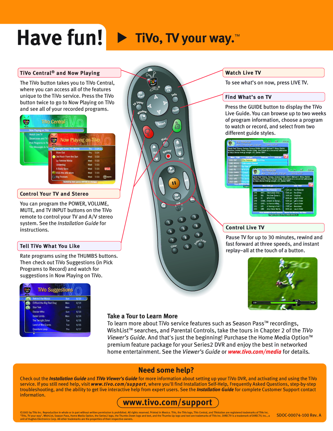 TiVo R24008A manual Have fun! TiVo, TV your way 