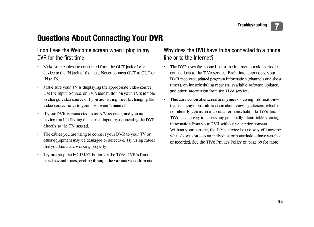 TiVo SDOC-00091-002 manual Questions About Connecting Your DVR 