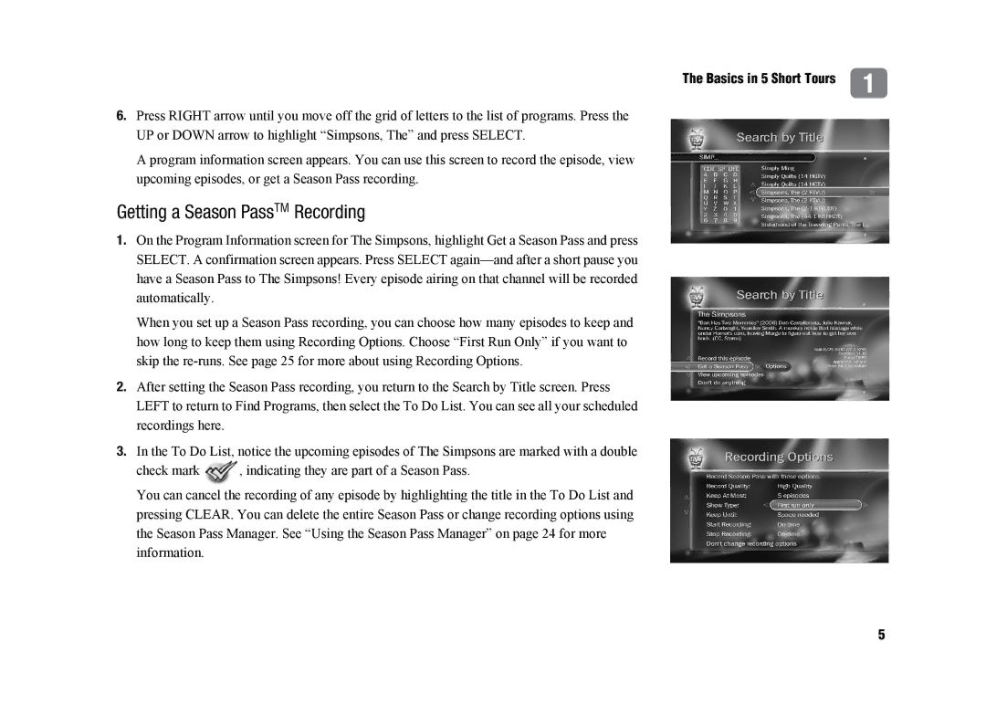 TiVo SDOC-00091-002 manual Getting a Season PassTM Recording 