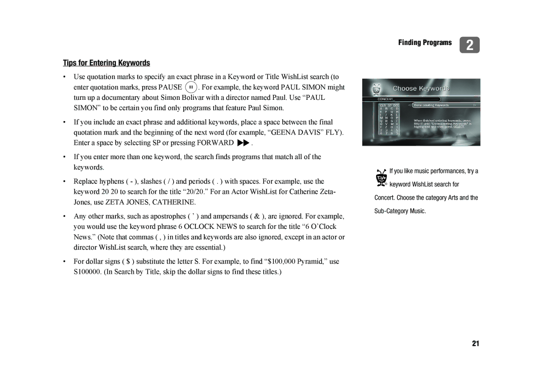 TiVo SDOC-00091-002 manual Tips for Entering Keywords 