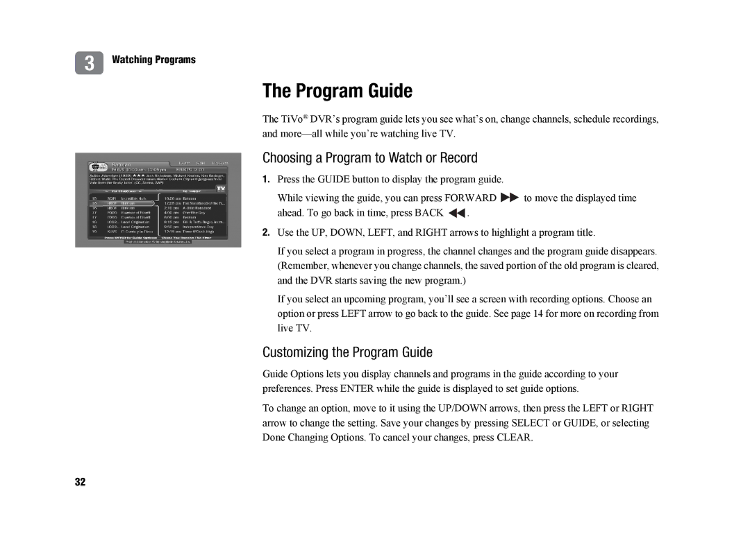 TiVo SDOC-00091-002 manual Choosing a Program to Watch or Record, Customizing the Program Guide 