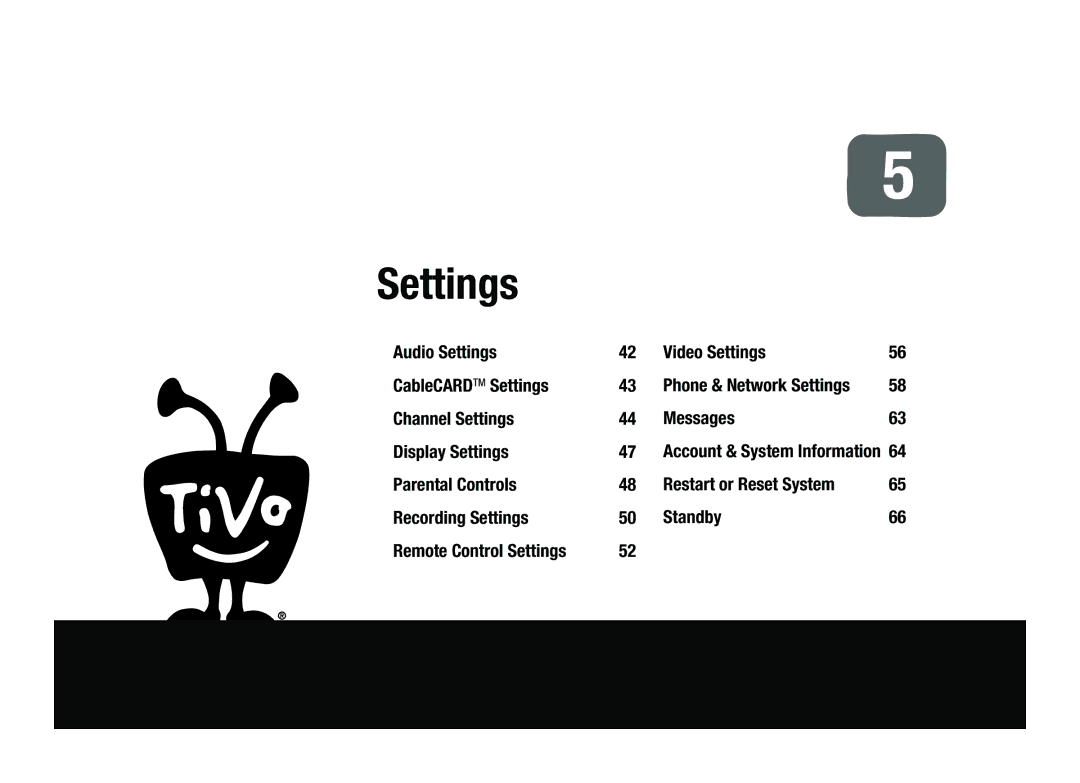 TiVo SDOC-00091-002 manual Restart or Reset System, Remote Control Settings, Phone & Network Settings 