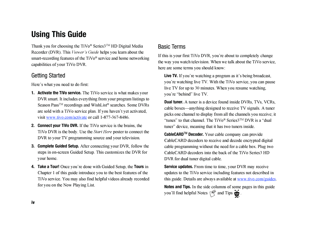 TiVo SDOC-00091-002 manual Using This Guide, Getting Started, Basic Terms 