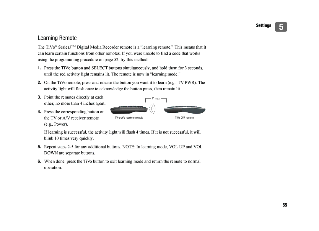 TiVo SDOC-00091-002 manual Learning Remote 