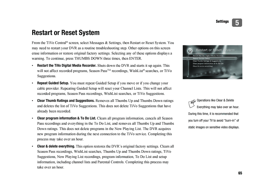 TiVo SDOC-00091-002 manual Restart or Reset System 