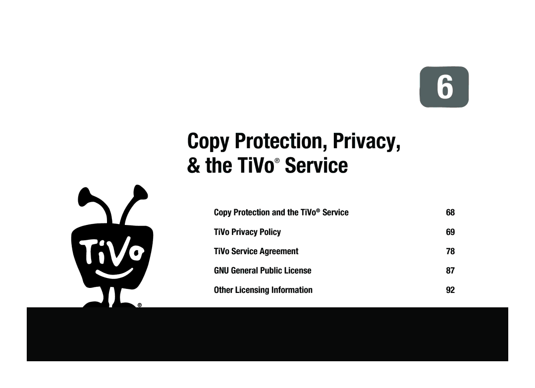 TiVo SDOC-00091-002 manual Copy Protection, Privacy, & the TiVo Service 