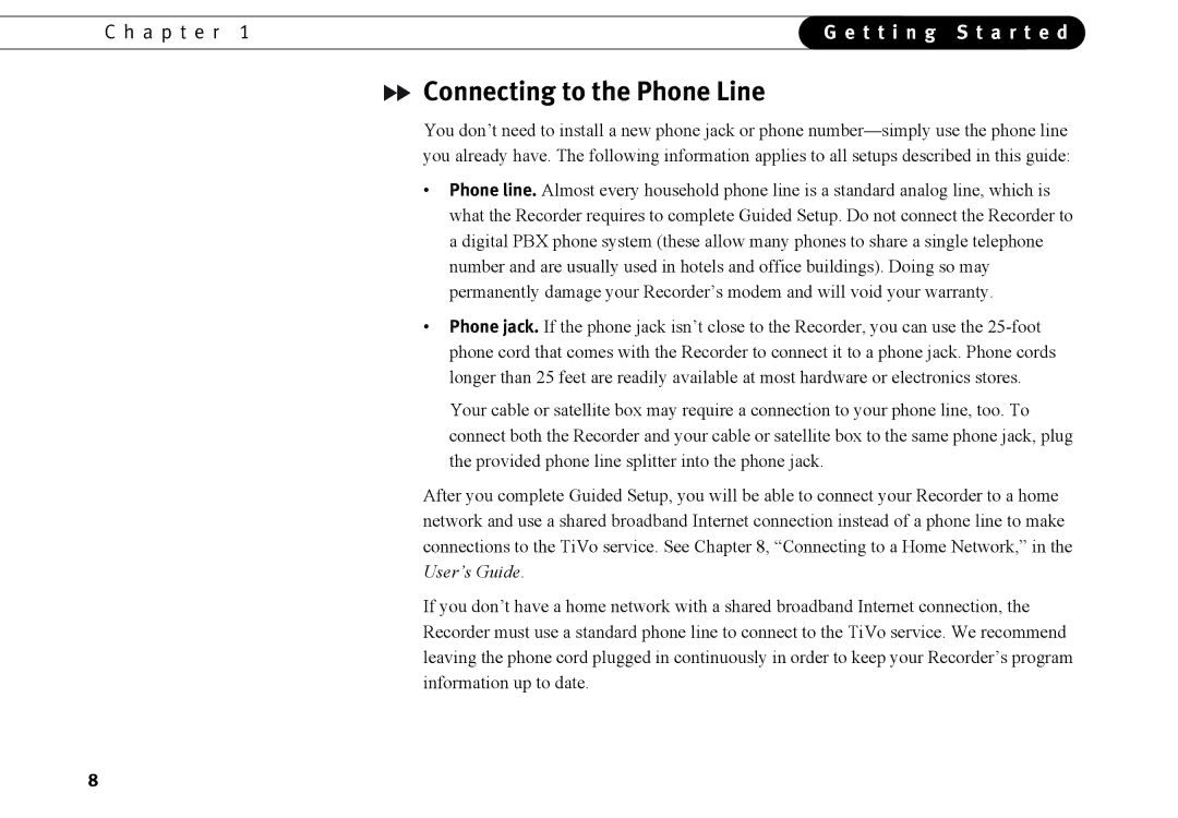 TiVo series 2 operating instructions Connecting to the Phone Line 