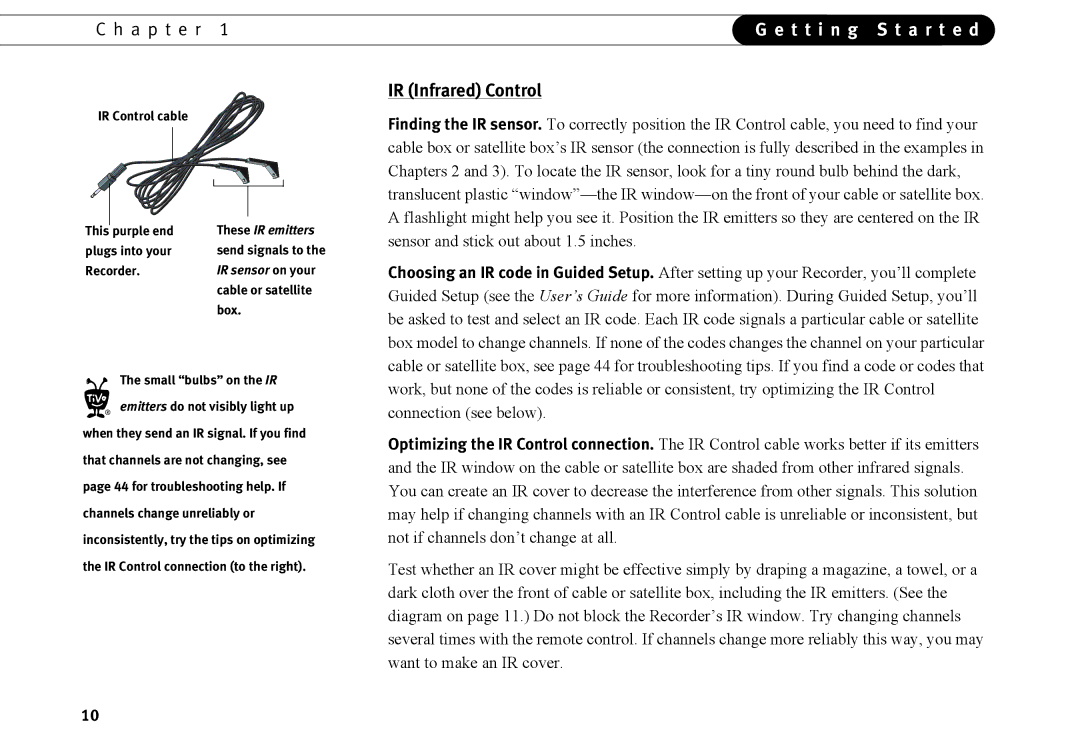 TiVo series 2 operating instructions IR Infrared Control 