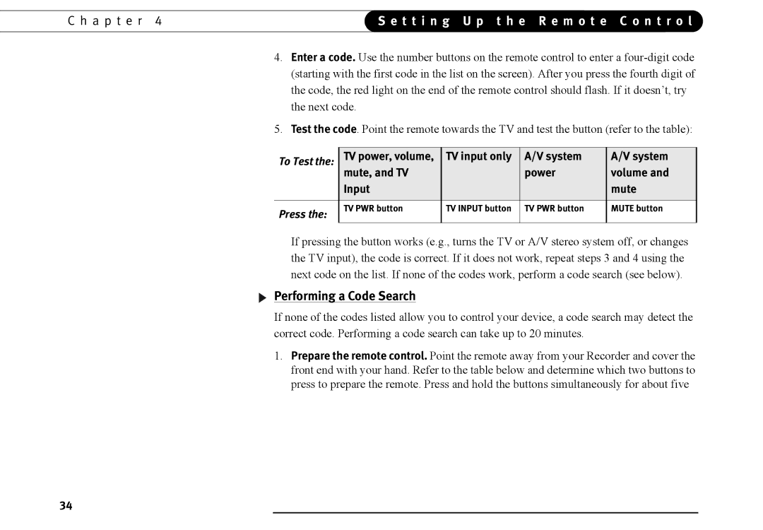 TiVo series 2 operating instructions Performing a Code Search, TV input only System Mute, and TV Power Volume Input 