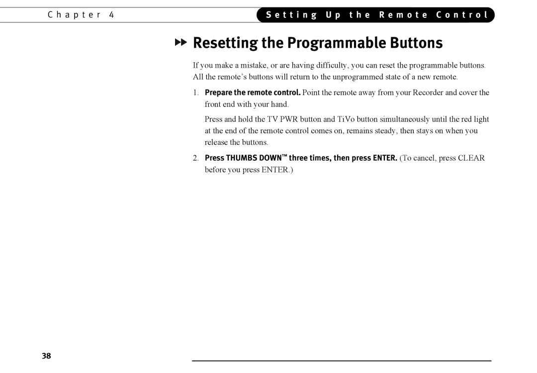 TiVo series 2 operating instructions Resetting the Programmable Buttons 