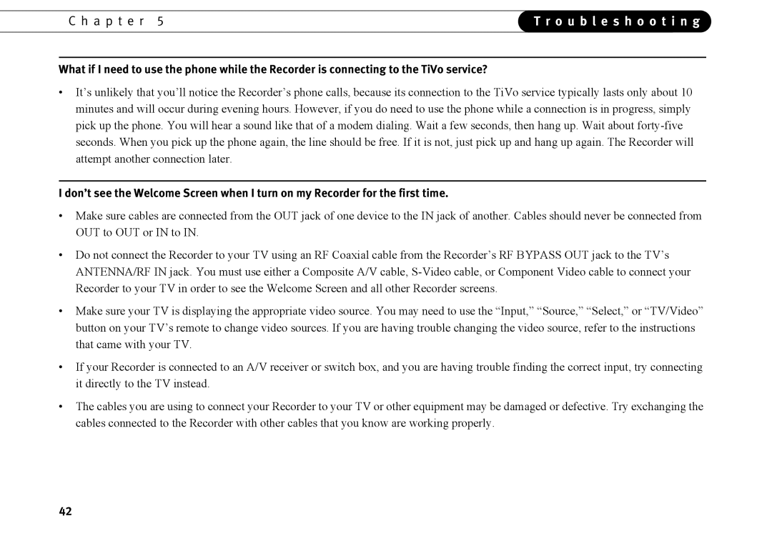 TiVo series 2 operating instructions Troubleshooting 