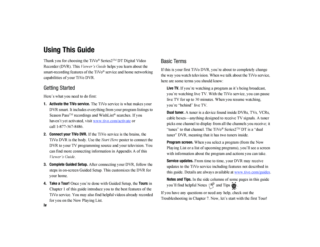 TiVo Series2TM manual Using This Guide, Getting Started 