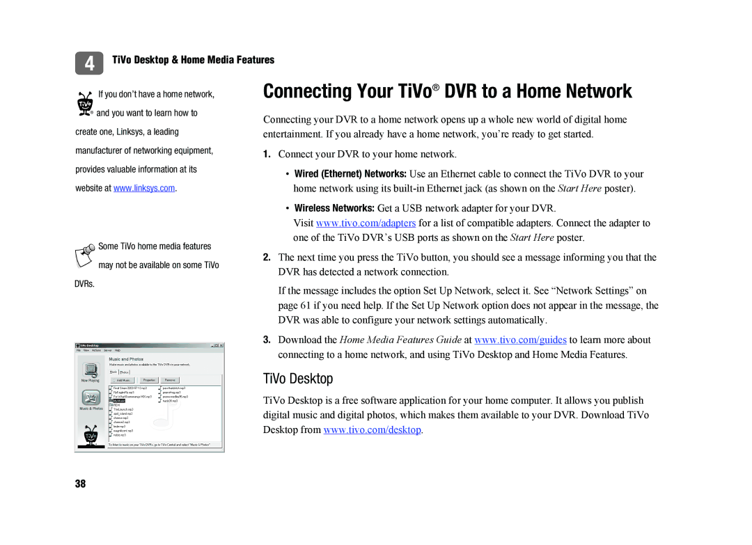 TiVo tivo desktop & home media features manual Connecting Your TiVo DVR to a Home Network, TiVo Desktop 