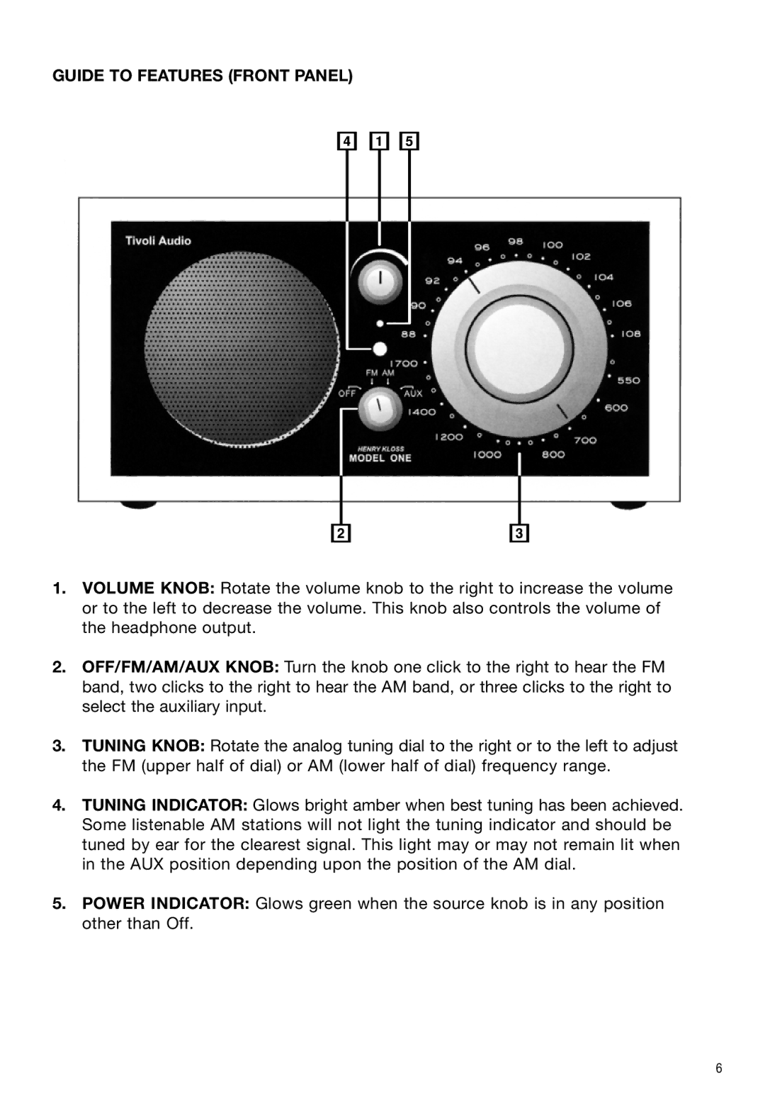 Tivoli Audio HenryKloss owner manual Guide to Features Front Panel 