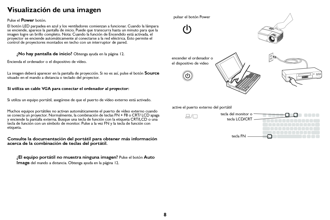 Tivoli Audio IN124a, IN122a Visualización de una imagen, Si utiliza un cable VGA para conectar el ordenador al proyector 