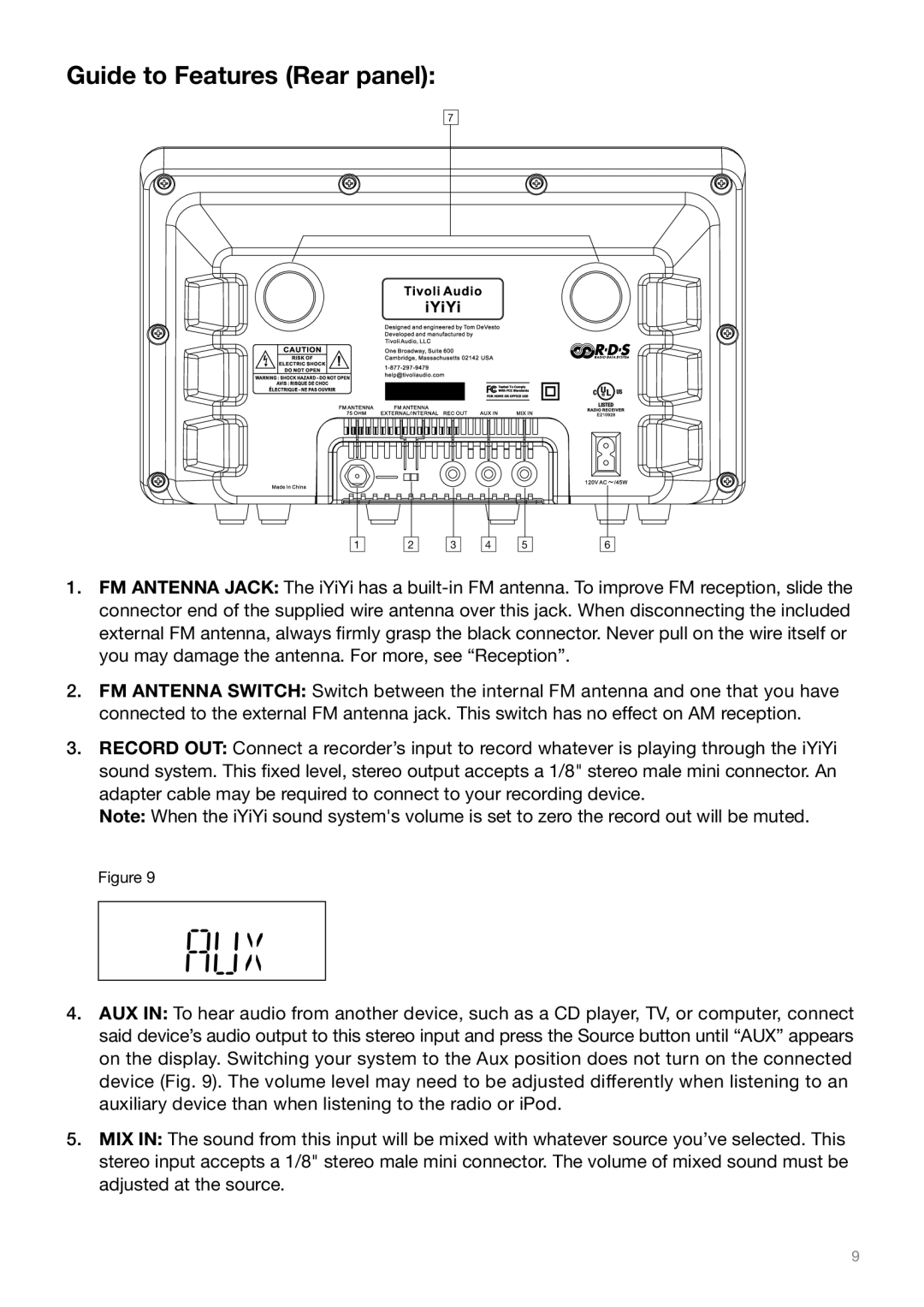 Tivoli Audio IYIYI owner manual Guide to Features Rear panel 