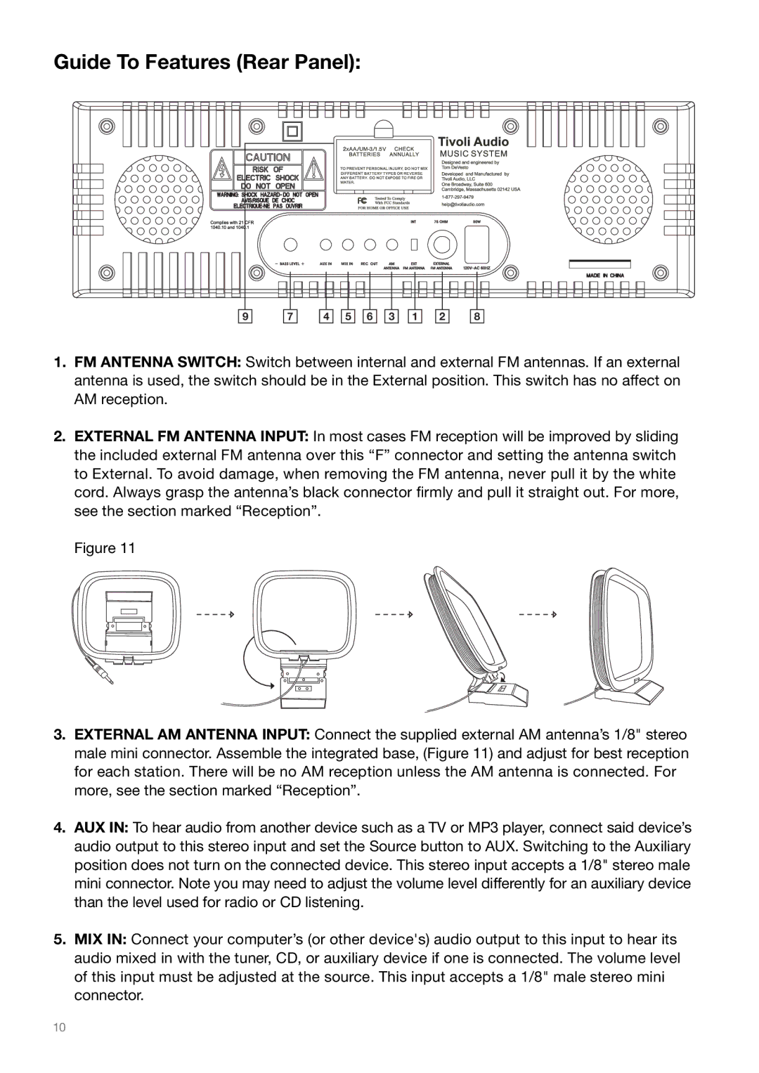 Tivoli Audio MSY0906USR2 owner manual Guide To Features Rear Panel 