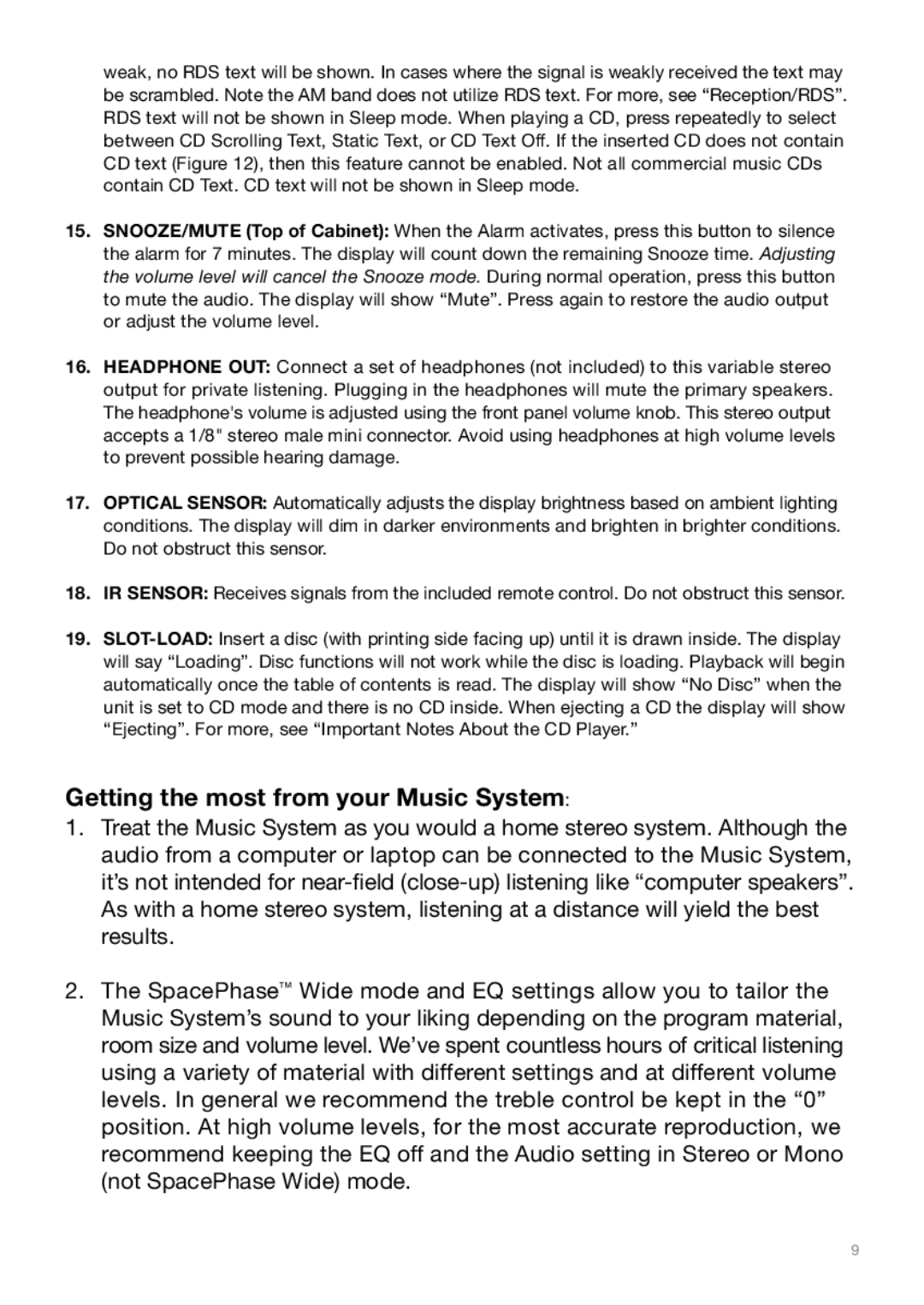 Tivoli Audio MSY0906USR2 owner manual Getting the most from your Music System 