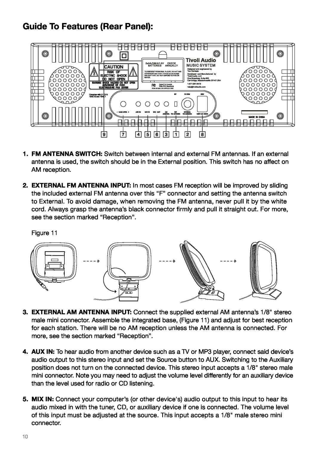 Tivoli Audio MSY0906USR2 owner manual Guide To Features Rear Panel 