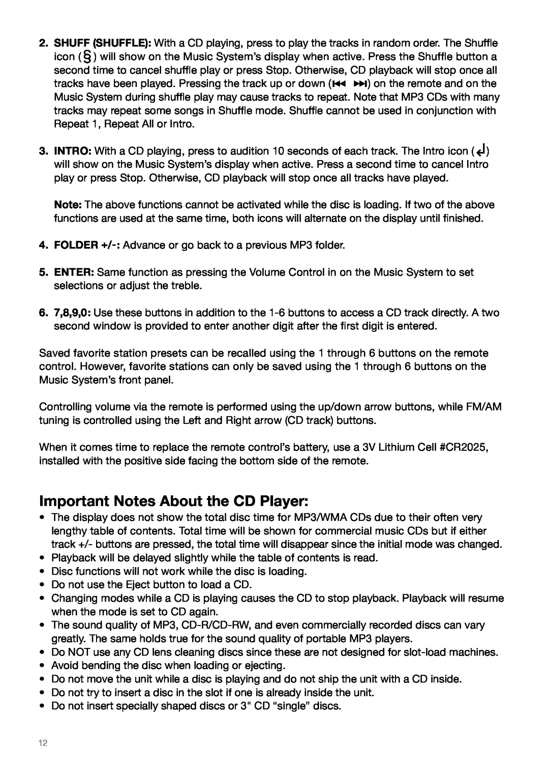 Tivoli Audio MSY0906USR2 owner manual Important Notes About the CD Player 
