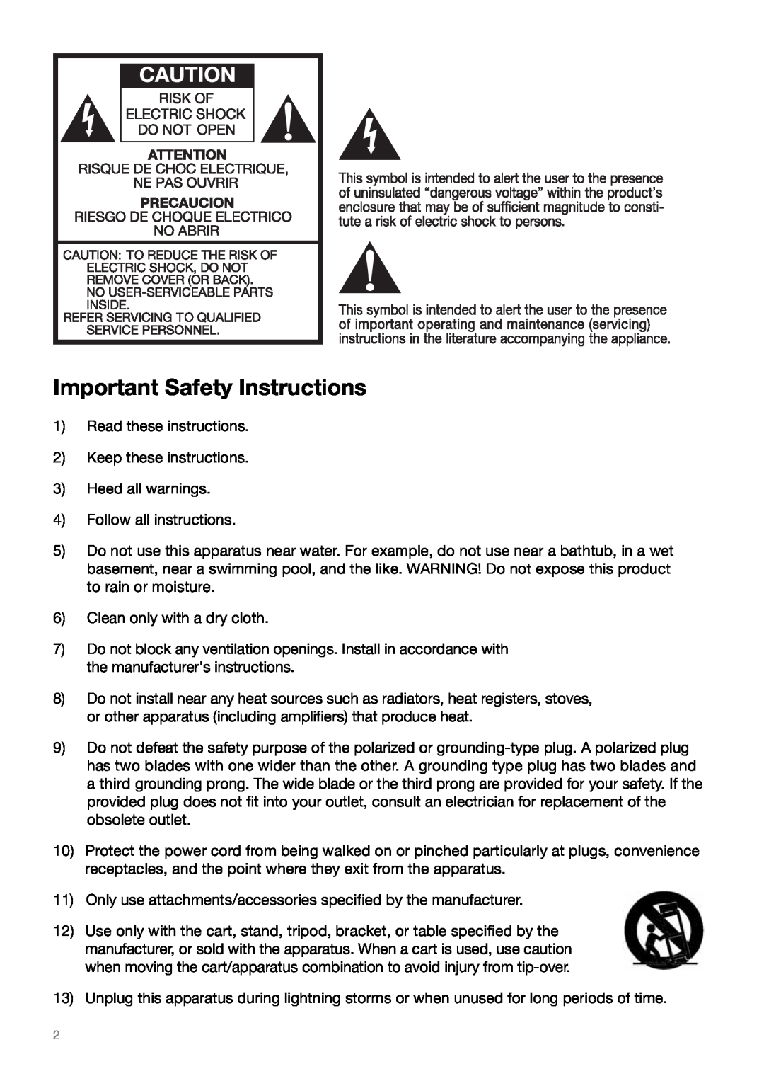 Tivoli Audio MSY0906USR2 owner manual Important Safety Instructions 