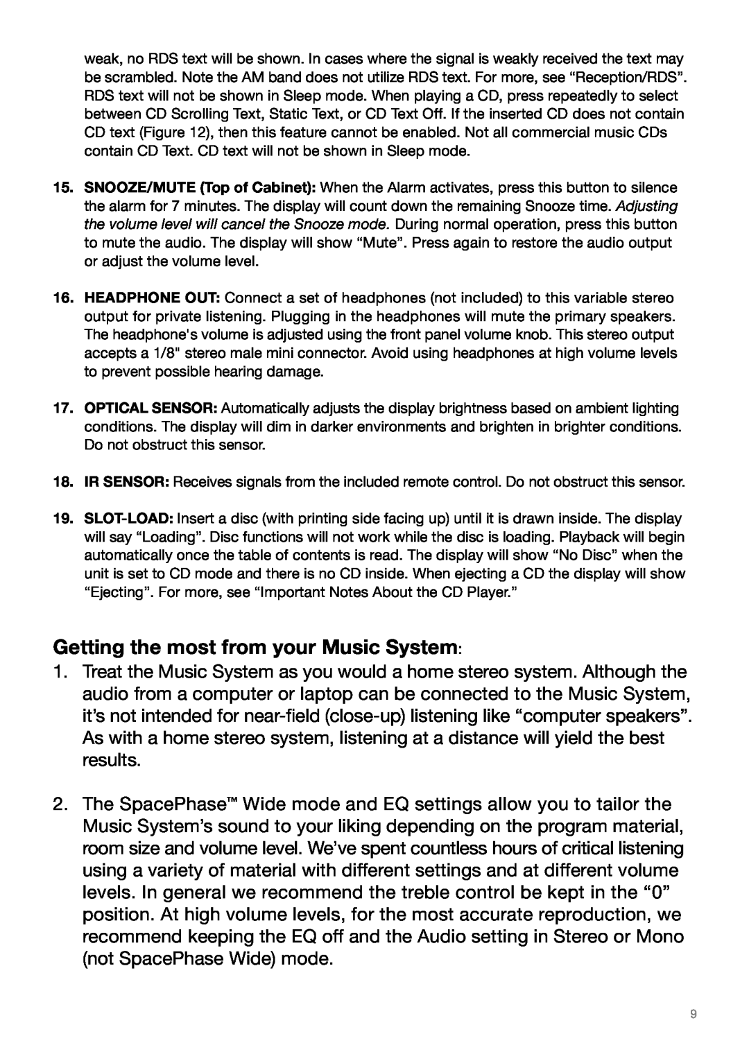 Tivoli Audio MSY0906USR2 owner manual Getting the most from your Music System 