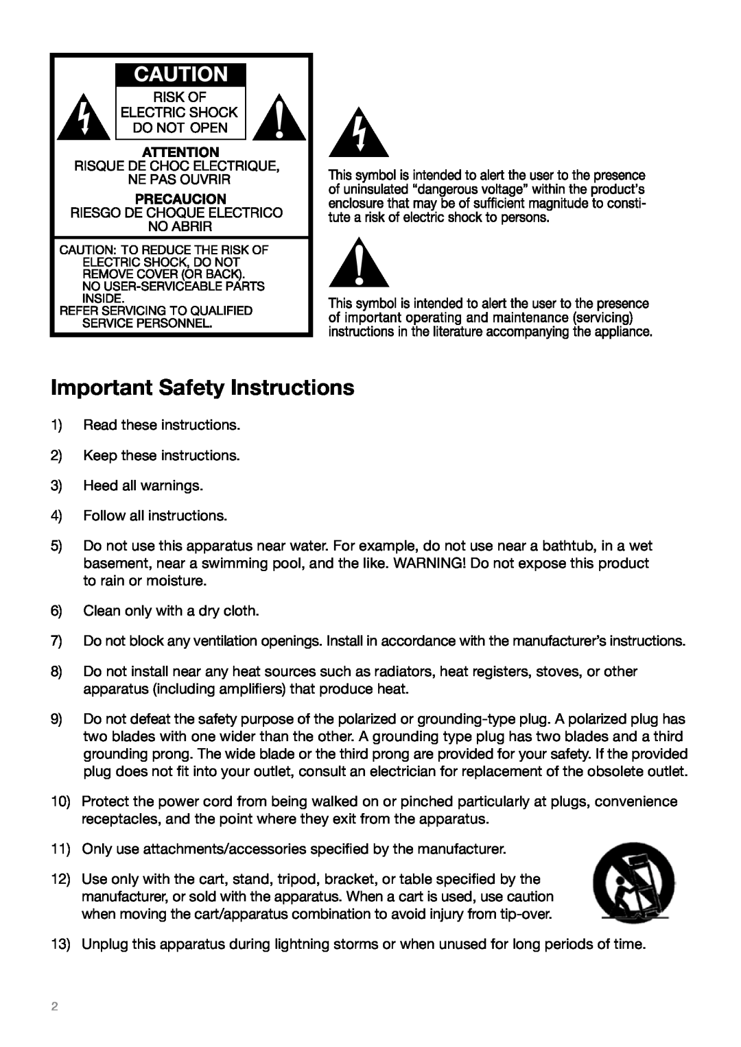 Tivoli Audio MUSIC SYSTEM owner manual Important Safety Instructions 