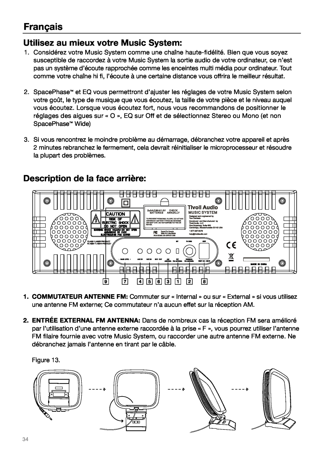 Tivoli Audio MUSIC SYSTEM owner manual Utilisez au mieux votre Music System, Description de la face arrière, Français 