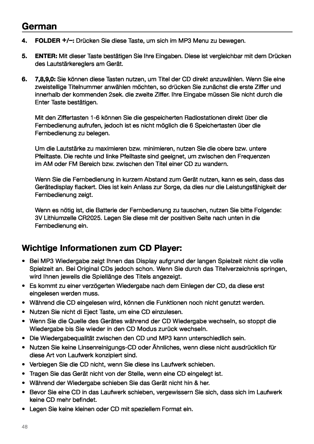 Tivoli Audio MUSIC SYSTEM owner manual Wichtige Informationen zum CD Player, German 