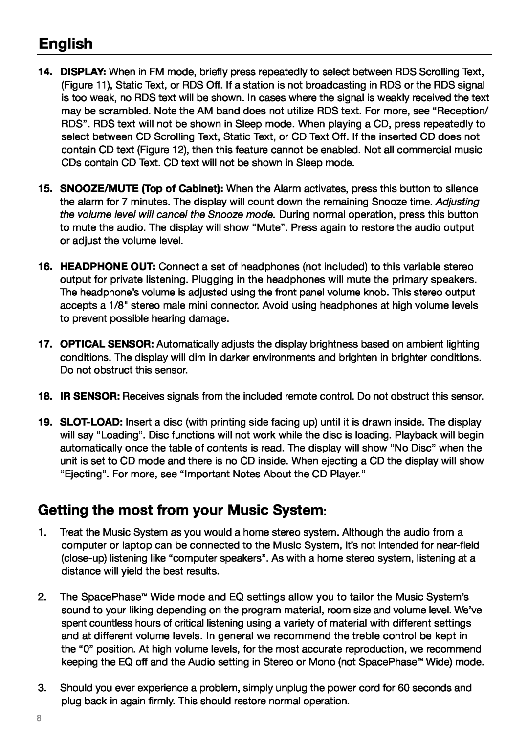 Tivoli Audio MUSIC SYSTEM owner manual Getting the most from your Music System, English 