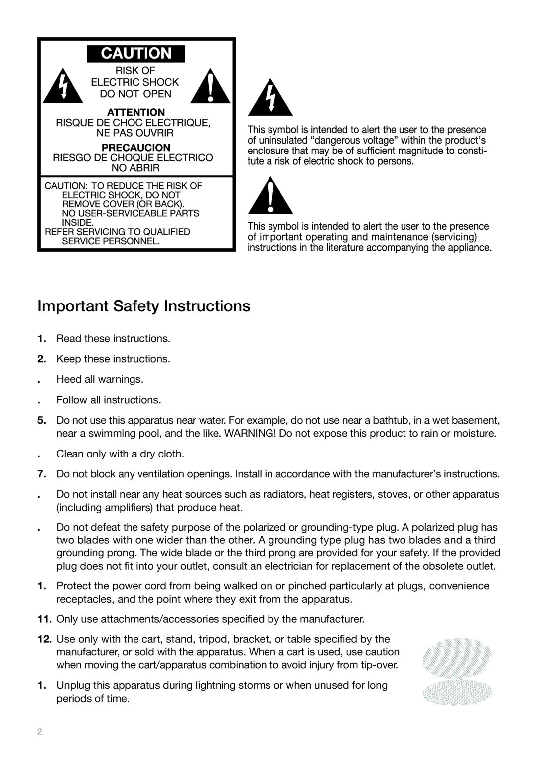 Tivoli Audio Sound System owner manual Important Safety Instructions 