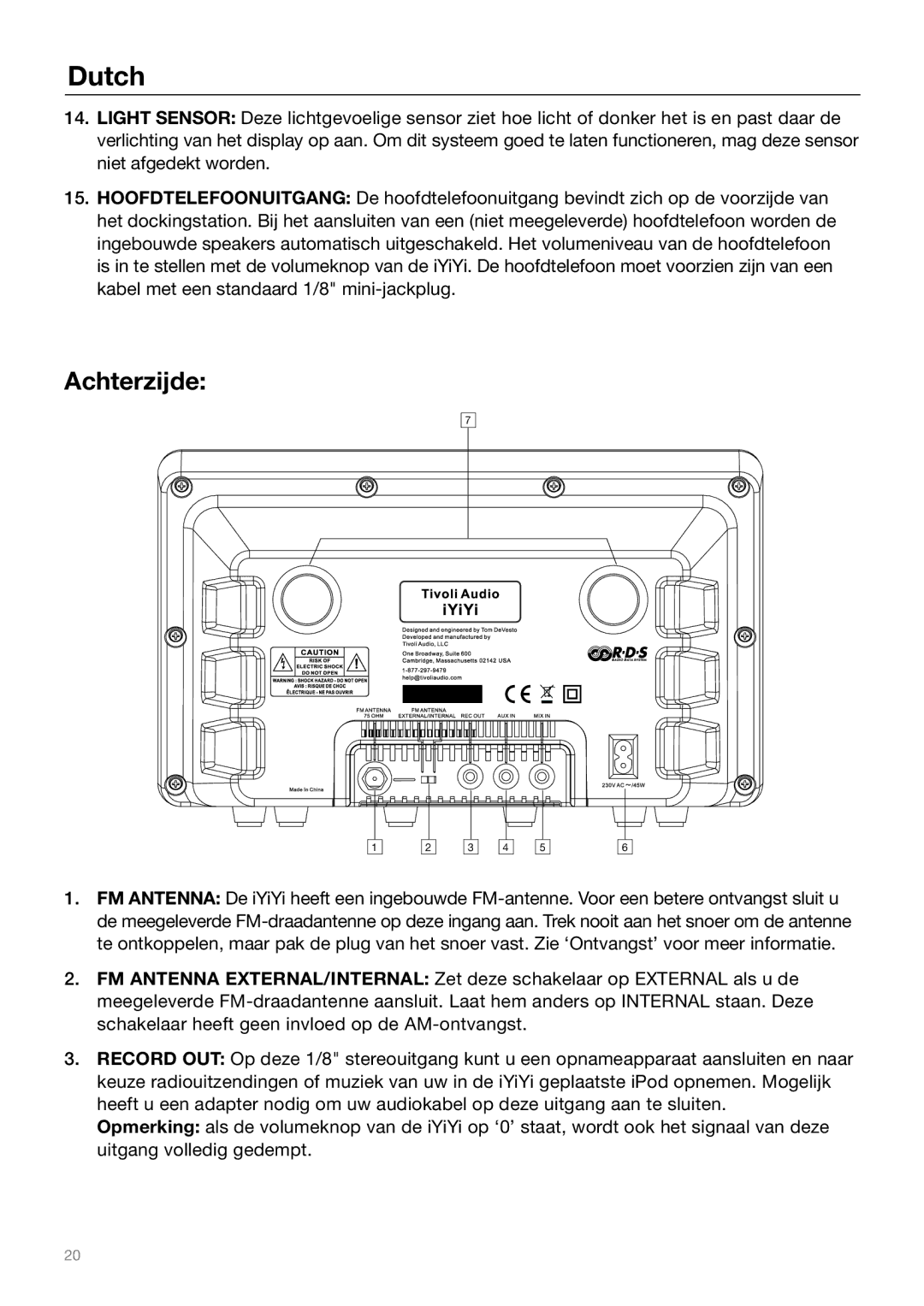 Tivoli Audio Sound System owner manual Achterzijde 