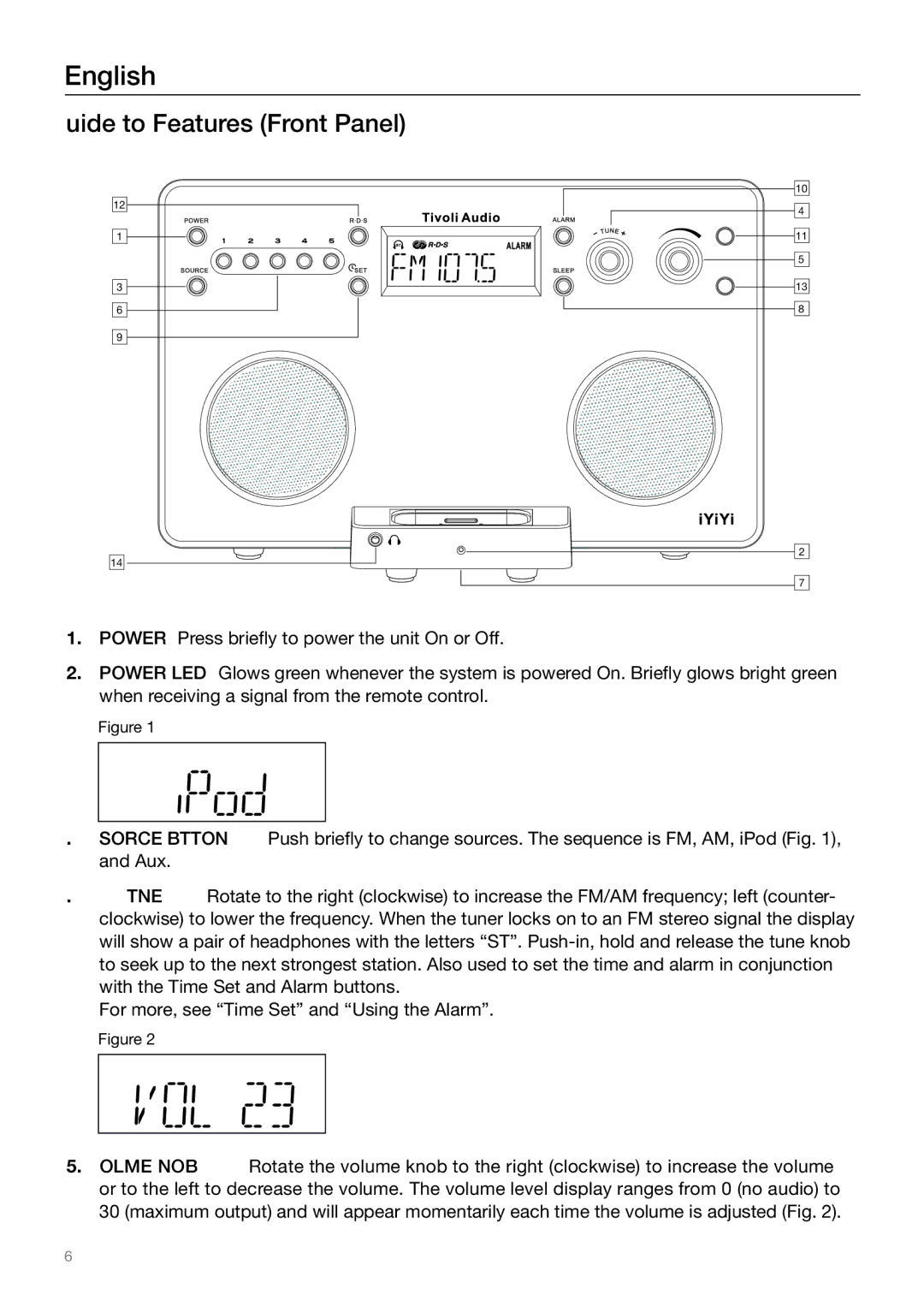 Tivoli Audio Sound System owner manual Guide to Features Front Panel 