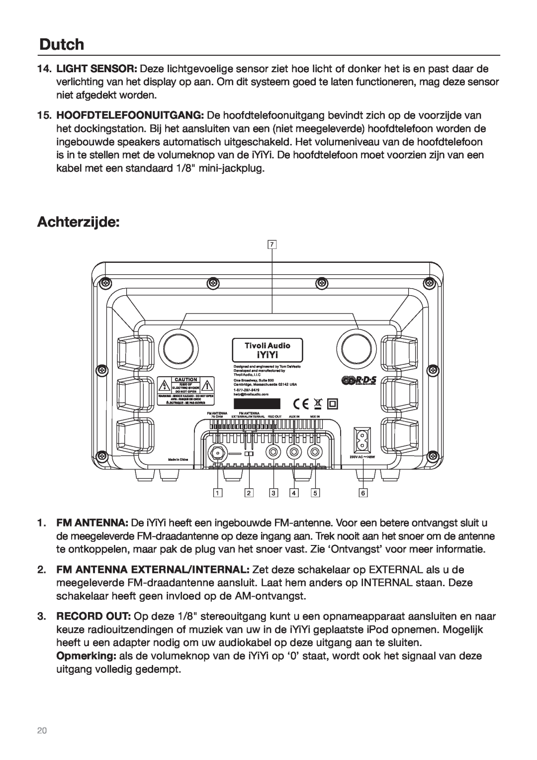 Tivoli Audio Sound System owner manual Achterzijde, Dutch 