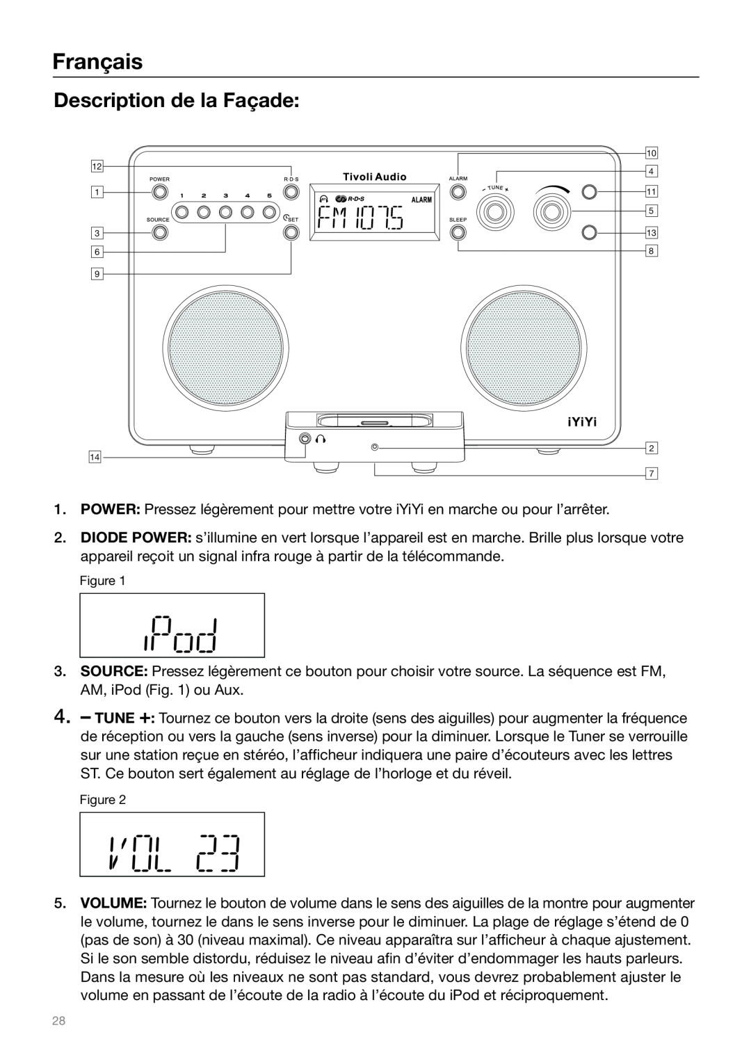 Tivoli Audio Sound System owner manual Description de la Façade, Français 