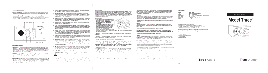 Tivoli Audio Three owner manual Front Panel Features, How to set the clock, This jack accepts a 1/8 stereo male mini plug 